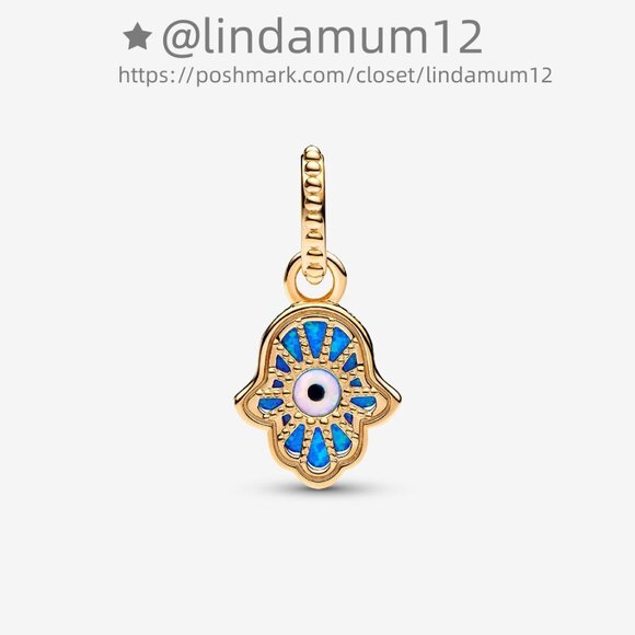 Pandora Opalescent Blue Hamsa Hand Dangle Charm - Picture 2 of 5